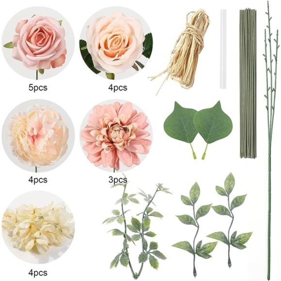 Artificial Flowers Combo Box Set Gradient Color Flower Leaf with Stems for DIY - Picture 2 of 6